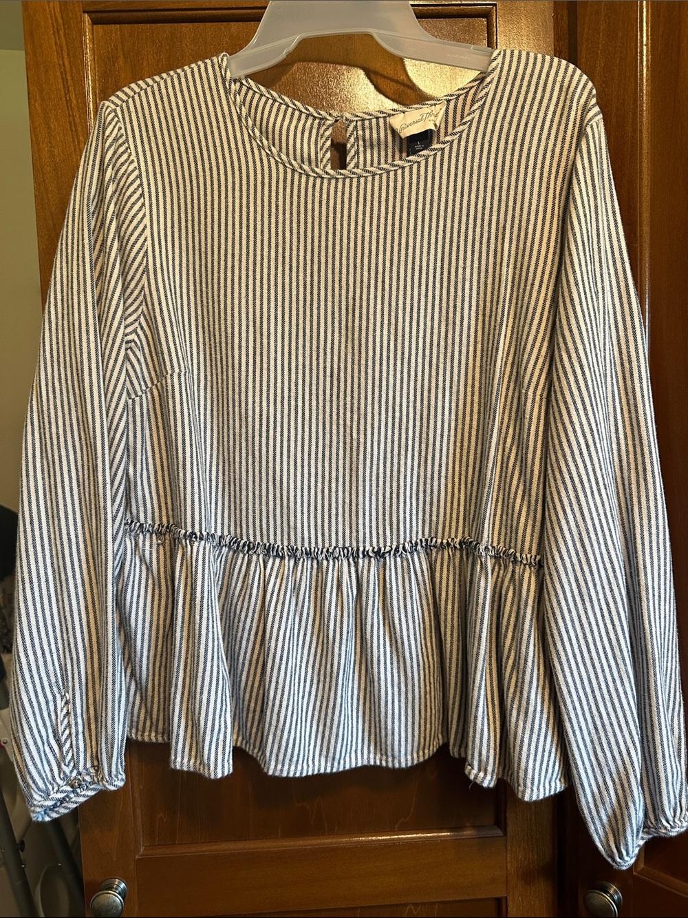 Universal Thread Navy and White Striped Peplum Blouse